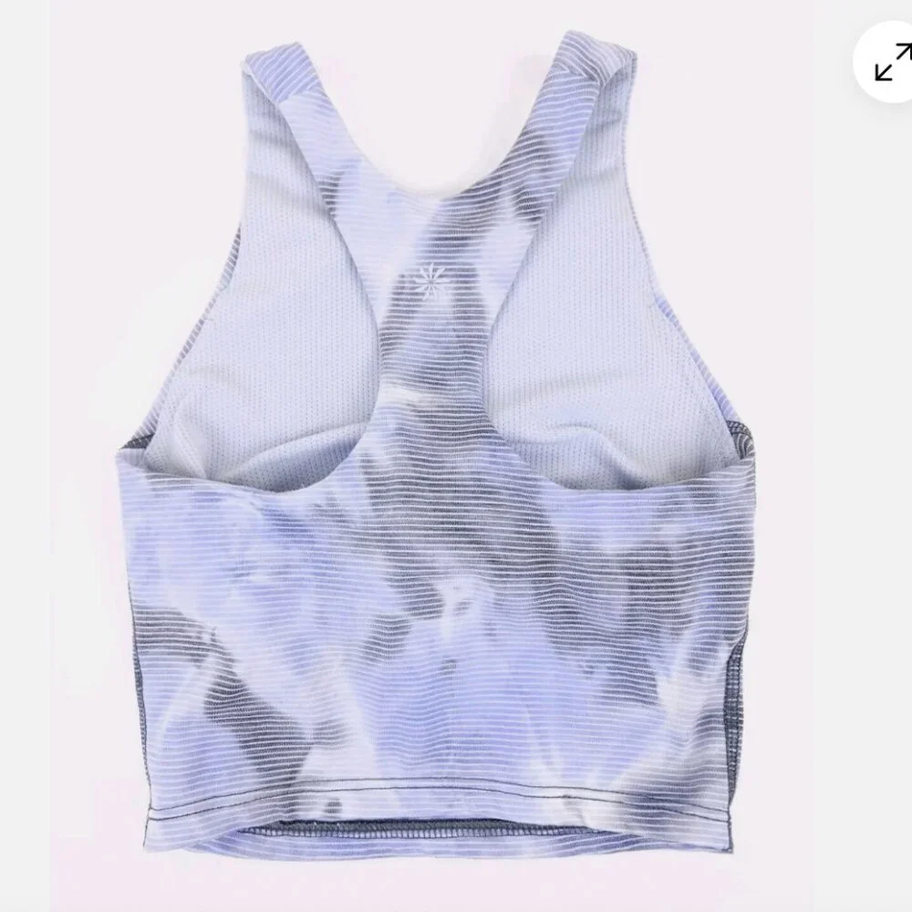Athleta Girl Long Distance Gray Blue Striped Cropped Sports Bra Tank Size M 8 10